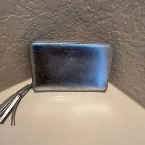 Jimmy Choo Tassel Zip Around Multi Compartment Wallet Silver Metallic Futuristic